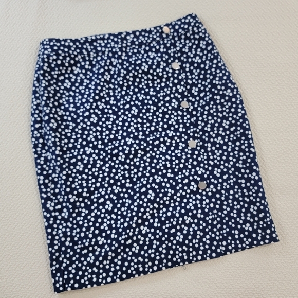 Talbots Navy Polka Dot Skirt Size 8 Front Buttons Cotton Blend - Picture 4 of 15